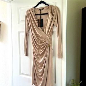 Never worn Roberto Cavalier faux wrap dress with gold closure